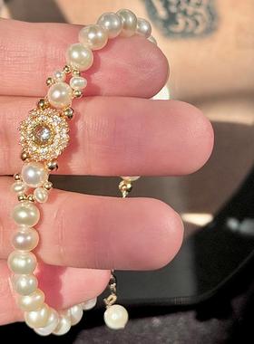 清野集原创设计新品蓝色托帕之花淡水珍珠手链轻奢复古感饰品女款