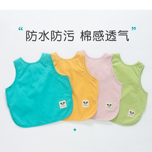 宝宝无袖围兜儿童防水反穿衣幼儿园吃饭罩衣婴儿防脏夏季画画围裙 - 图0