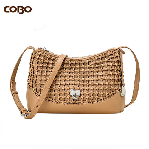 COBO/羚羊手工编织真皮女包 头层牛皮欧美时尚单肩斜挎包女 - 图0