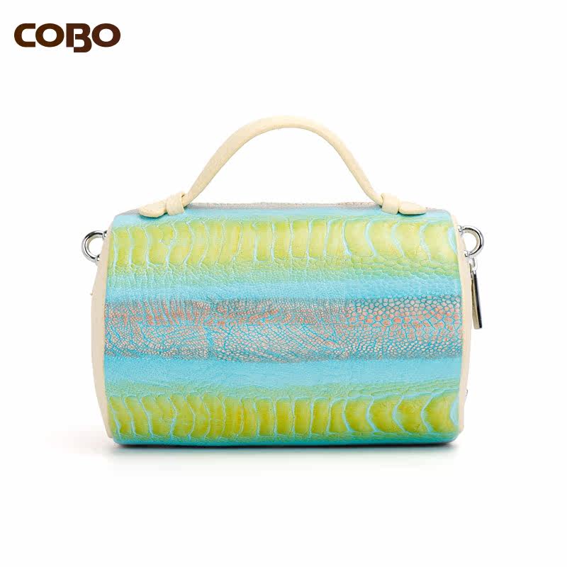 cobo /羚羊头层牛皮撞色女波士顿包 COBO女士包袋