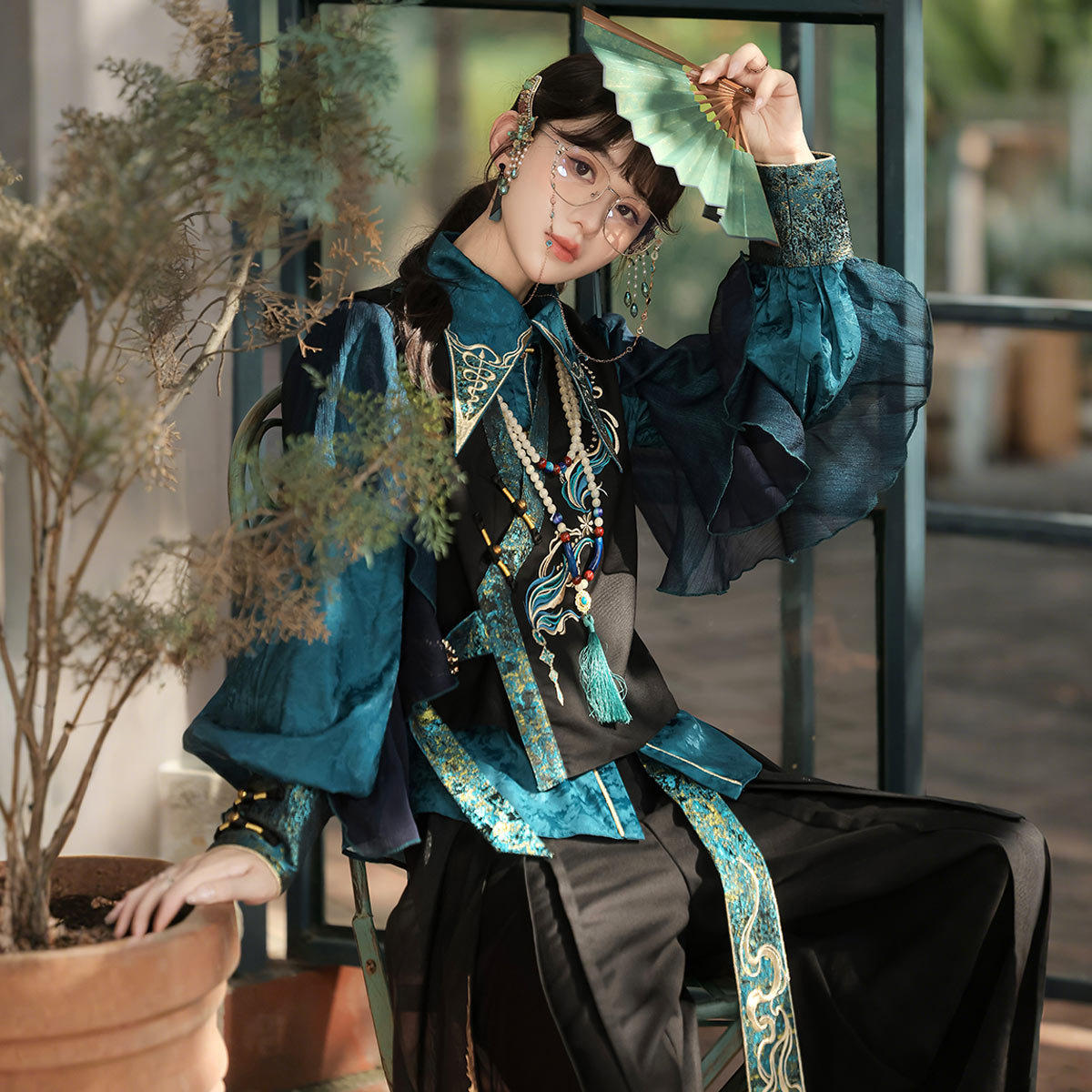 青鸾羽 原创新中式改良阔腿裤女装宽松国风长裤上衣套装秋季汉服,淘宝优惠券,粉丝福利购,淘宝优惠卷