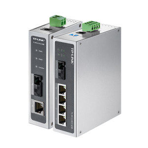 TP-LINK TL-MC111A/114B工业级光纤收发器一对100M百兆轨道导轨式1光4电交换机12/24V单模单纤SC光电转换20km