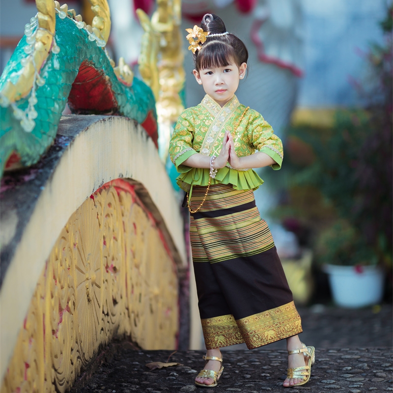 沙芭利  西双版纳 傣族童装 民族风女童装传统金丝公主摆套装 - 图0