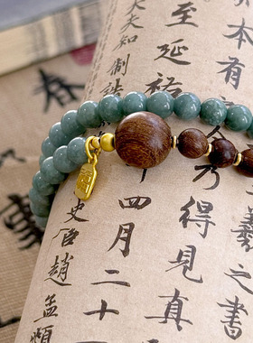 手爆款串木质金丝檀手链女小众时尚送女友蓝色玉石百搭叠戴手串
