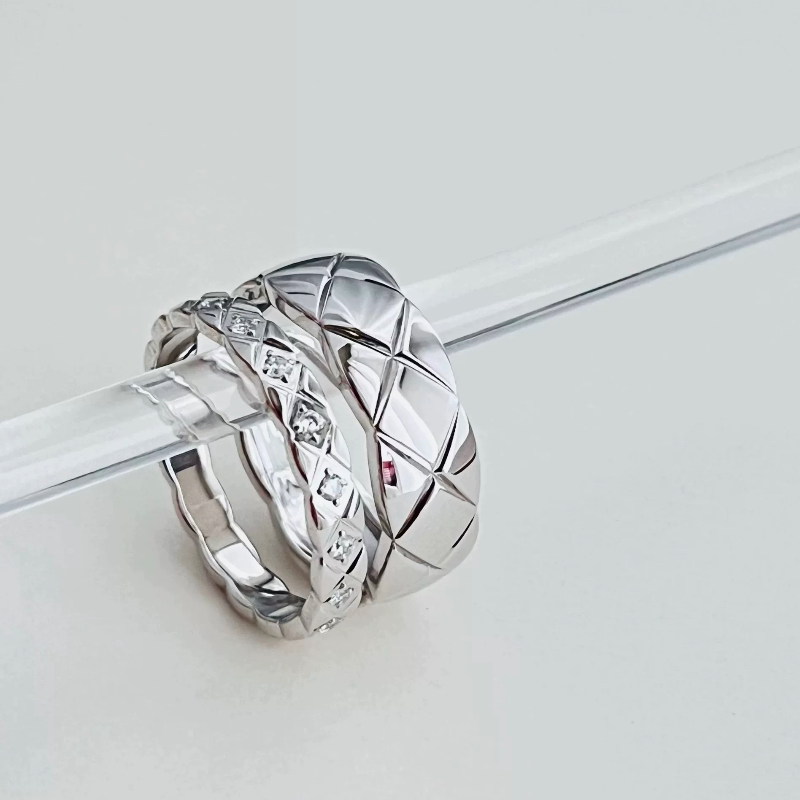 High-end S925 all-over sterling silver rhombus ring for women, light luxury, high-end, small fragrance ring