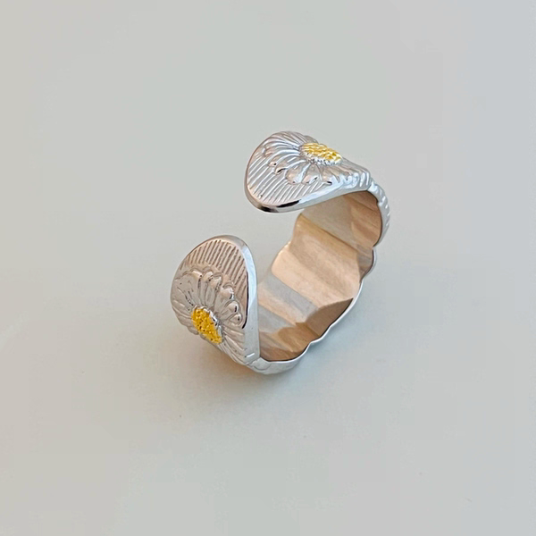 Designer high-end S925 all-over sterling silver daisy ring retro fashion heavy industry geometric mesh open ring