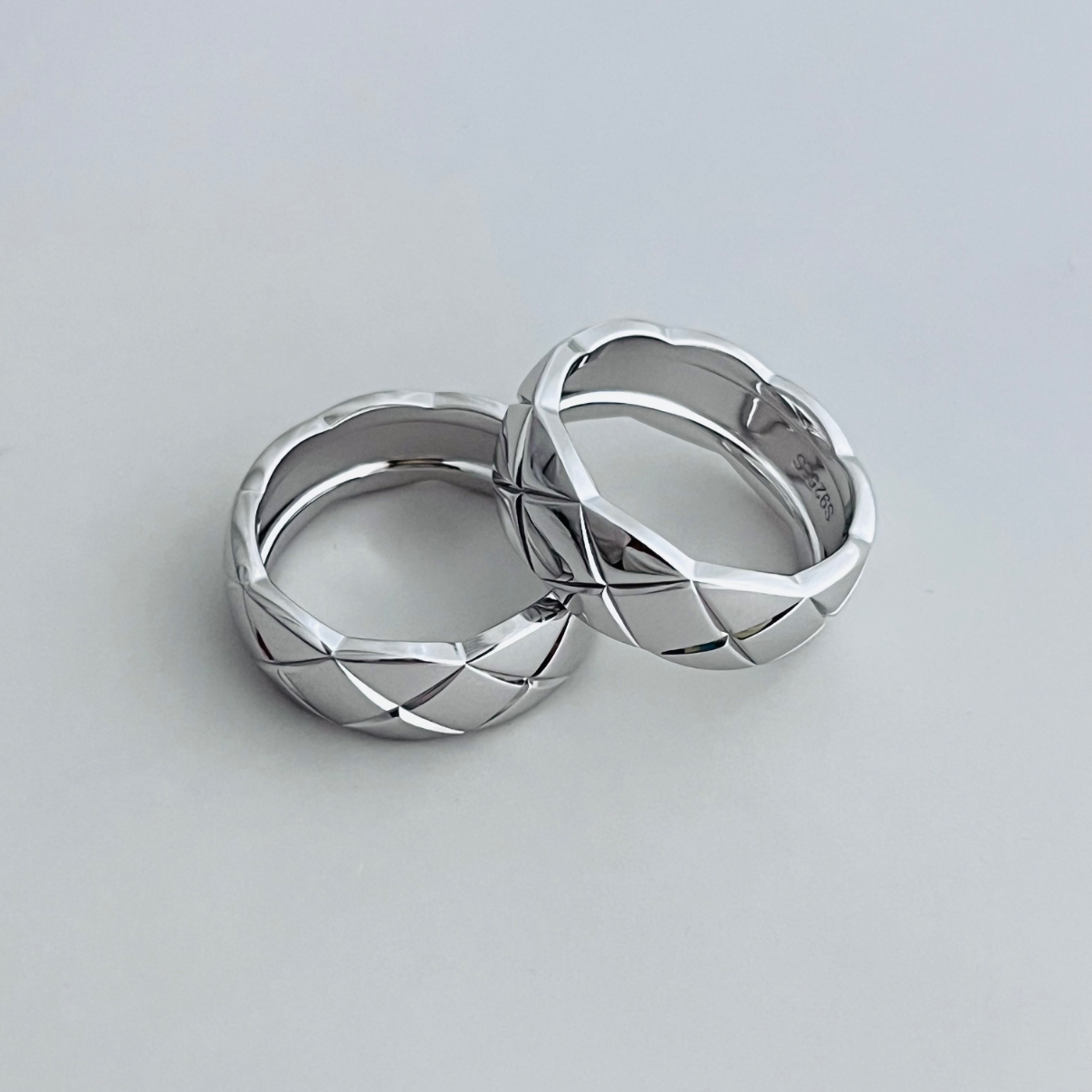 High-end S925 all-over sterling silver rhombus ring for women, light luxury, high-end, small fragrance ring