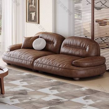 Aiweiqi Italian sofa ຫນັງ minimalist ຊັ້ນທໍາອິດ cowhide ລົງ latex ຫ້ອງດໍາລົງຊີວິດຂະຫນາດນ້ອຍສອງແຖວຊື່