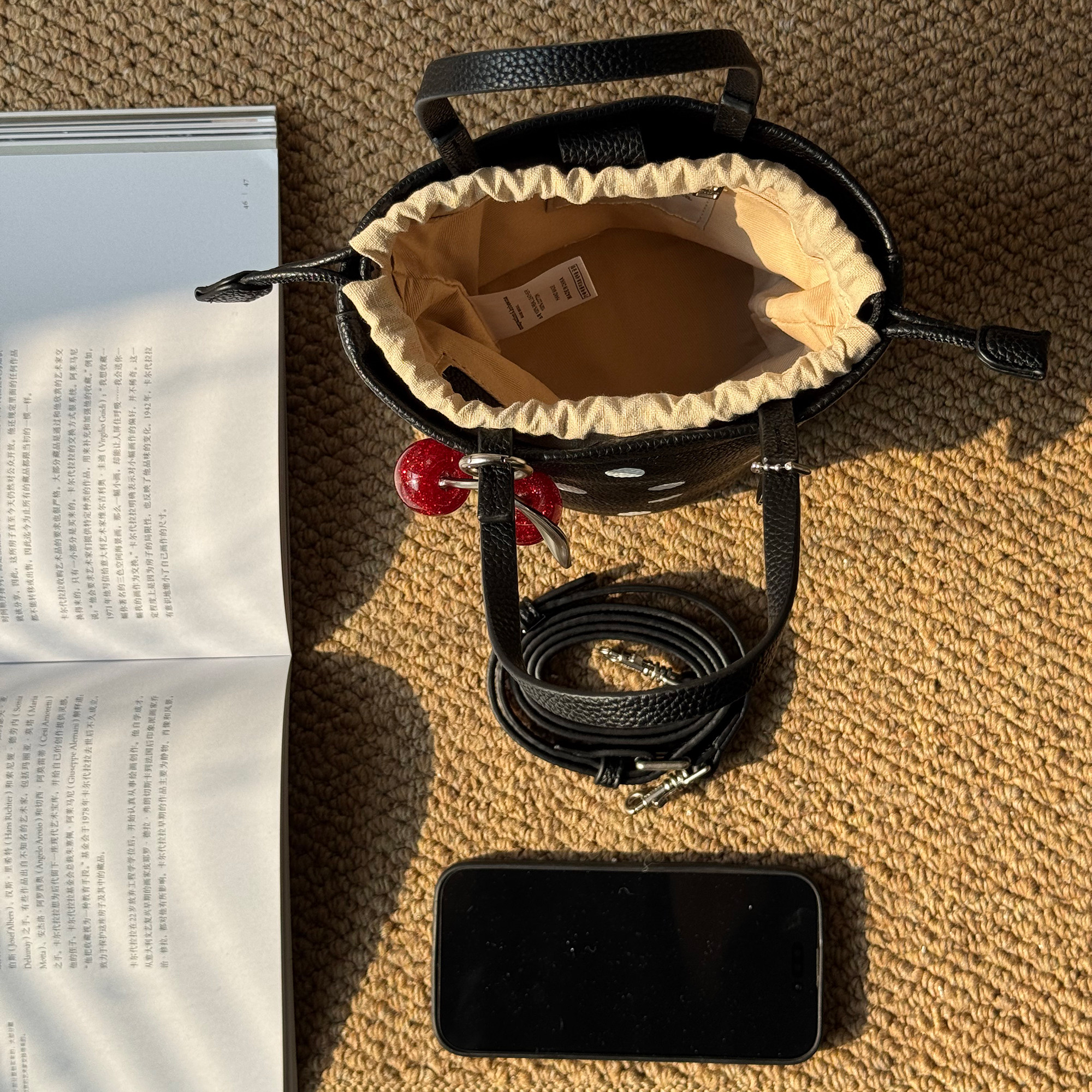 RANU原创设计复古樱桃波点水桶包时尚休闲单肩斜挎包女包手提包,淘宝优惠券,粉丝福利购,淘宝优惠卷