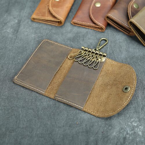 工厂尾单男真皮钥匙包头层牛皮锁匙包疯马皮外贸库存清仓尾货处理 - 图2