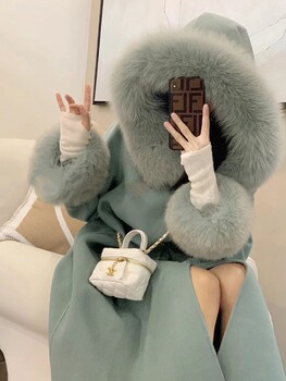 100% wool fox fur collar cashmere double-faced A-line hooded coat feminine mid-length cape coat