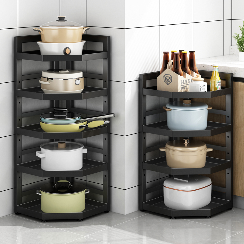 落地多层厨房锅架墙转角三脚置物架多功能家用放电器平底锅收纳架 - 图0