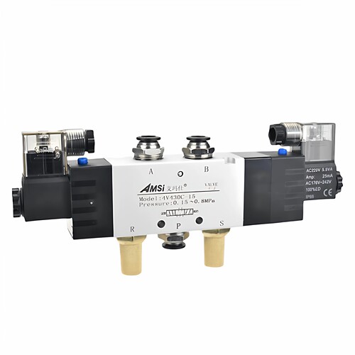电磁阀气阀4V430C-15三位五通换向阀DC24V气动阀气缸中间停AC220V - 图3
