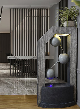 玄关鱼缸喷泉家里风水轮装饰品