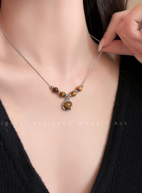 复古民族风虎眼石项链女双层叠戴小众个性颈链百搭气质锁骨链配饰