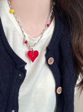 萌宠出圈~红色爱心小狗编织绳项链女甜美可爱长款配饰百搭毛衣链
