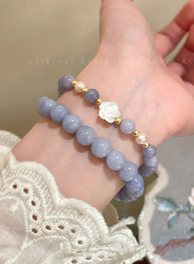 海蓝宝山茶花串珠手链女学生闺蜜叠戴手串ins小众设计感洋气手饰