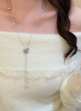 珍珠闪锆小马吊坠项链女轻奢高级感本命年气质毛衣链长款抽拉配饰