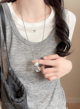 天然石虎眼石长款项链女款葡萄串吊坠挂脖毛衣链小众高级感配饰男