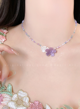 云雾花涧~彩色串珠花朵吊坠项链女森系小清新锁骨链甜美气质颈链