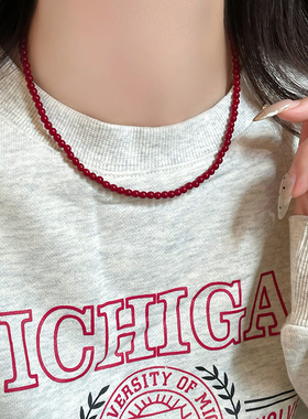 安可拉红转运珠项链女小众设计高级感叠戴锁骨链新年时髦串珠配饰