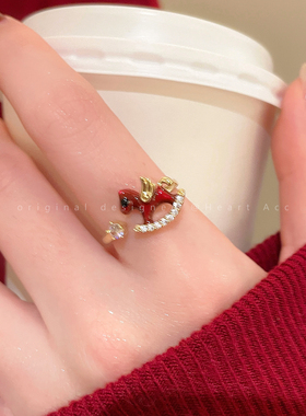 「马年有福」本命年红色小马开口戒指女2026新款轻奢高级感食指戒