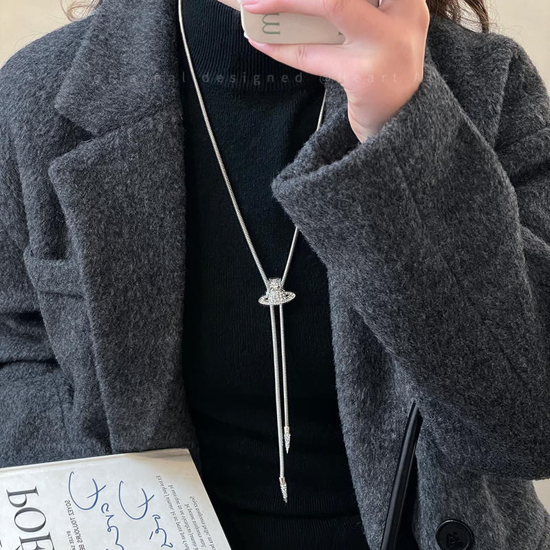 西太后土星流苏项链女轻奢高级感气质毛衣链长款可调节个性卫衣链 - 图3