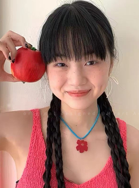 ins博主同款小红花项链女韩系夏天百搭编绳配饰彩色多巴胺锁骨链