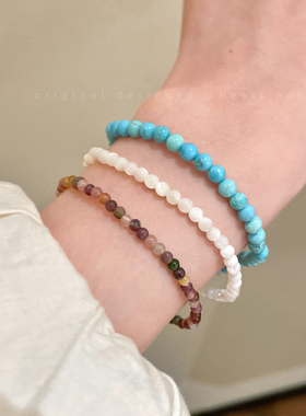 彩色绿松石碧玺串珠手链女款2025新款春夏叠戴手串高级感闺蜜手饰