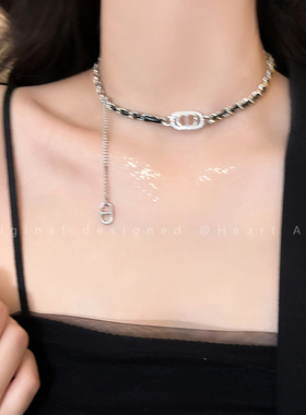 小香风字母流苏choker颈链轻奢小众高级感项链法式气质锁骨链配饰