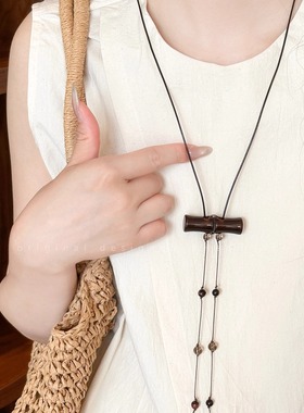 复古新中式木质长款项链女民族风小众挂脖毛衣链日常百搭国风配饰