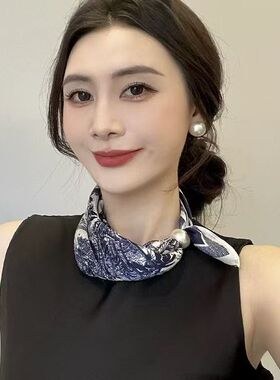 夏天空调房护颈围脖磁扣丝巾女百搭时尚气质高级感小方巾围脖护颈