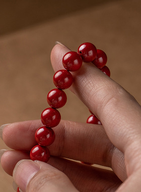 原矿朱砂般若心经桶珠手链高含量本命年紫金砂帝红砂手串