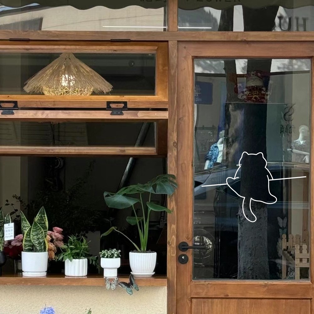 可爱攀爬小狗小猫咪厨房玻璃移门防撞贴纸 ins风简约线条卡通贴纸,淘宝优惠券,粉丝福利购,淘宝优惠卷