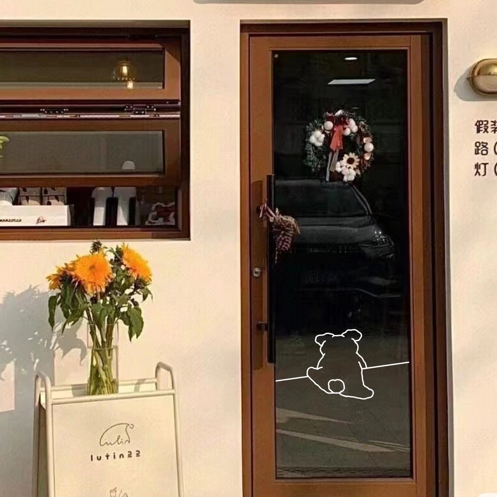 可爱攀爬小狗小猫咪厨房玻璃移门防撞贴纸 ins风简约线条卡通贴纸,淘宝优惠券,粉丝福利购,淘宝优惠卷