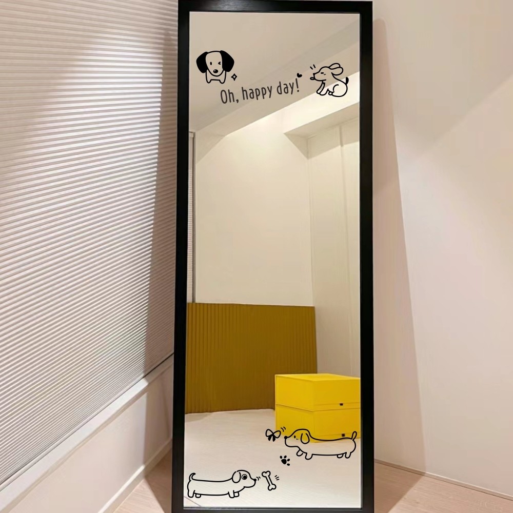 happy day愉快的一天英文超萌腊肠狗狗卡通墙贴镜子玻璃门DIY贴纸,淘宝优惠券,粉丝福利购,淘宝优惠卷