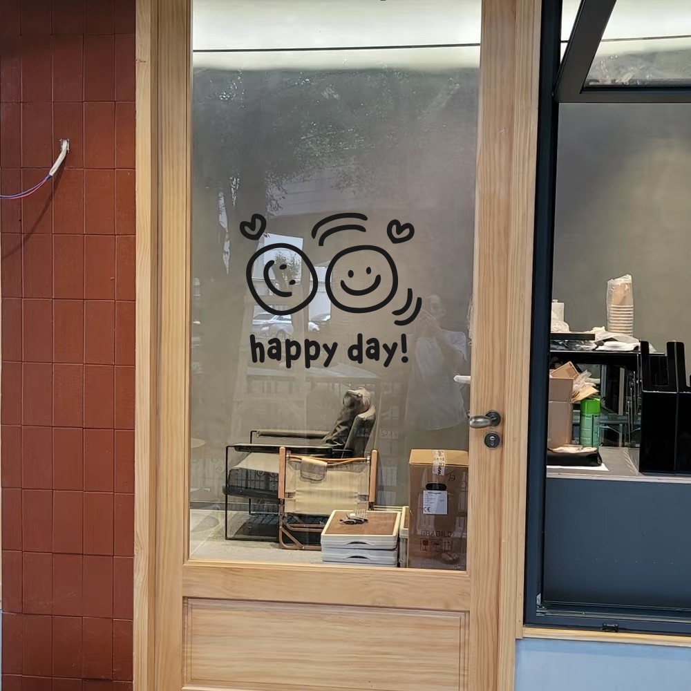 一对可爱笑脸happy day创意玻璃门橱窗镜子窗户装饰贴纸 可定制,淘宝优惠券,粉丝福利购,淘宝优惠卷