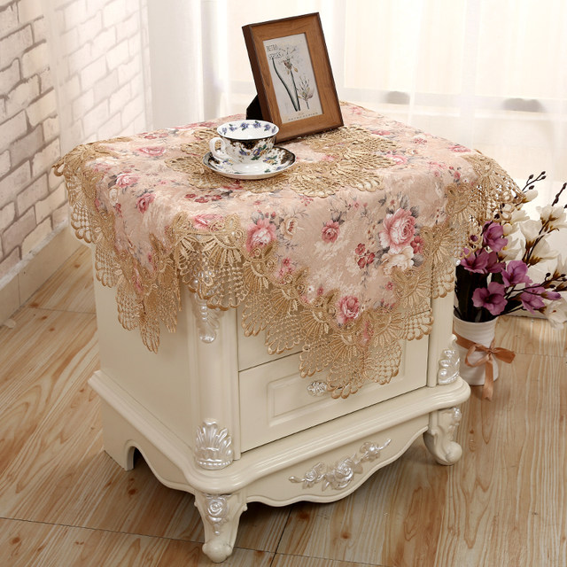 European pastoral fabric bedside table lace