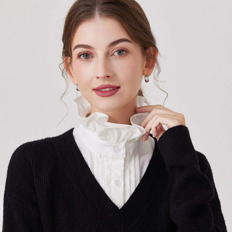 白色内搭棉质木耳边立领假领子门襟压褶衬衫假衣领百搭毛衣装饰领 - 图1