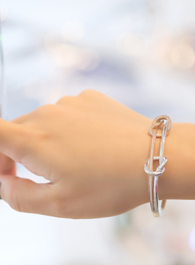 YINGBOO S925银 锁形环绕简约双色纯银手环手镯 重工原创设计 女