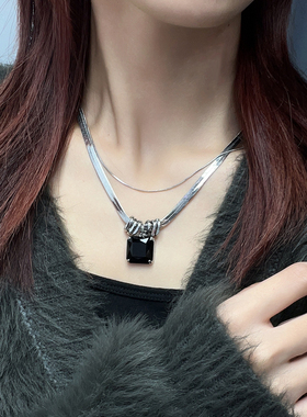 黑方块锁骨链高级感冷淡风项链潮