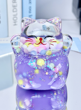 新款招财猫流沙瓶入油网红摆件