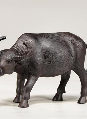 黑檀实木雕刻水牛摆件木头根雕十二生肖春耕牛家居客厅装饰工艺品