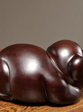 黑檀实木质生肖猪雕刻摆件家居客厅博古架办公室装饰红木工艺礼品