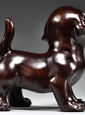 黑檀木雕狗摆件实木质十二生肖木头小狗吉祥物家居装饰红木工艺品