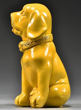 黄色木质小狗雕刻摆件木制十二生肖木头狗装饰工艺品房屋缺角补角