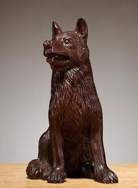 黑檀木雕狗摆件实木质动物雕刻十二生肖狗家居酒柜装饰红木工艺品