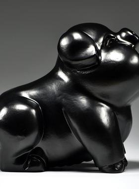 黑色实木质雕刻猪摆件十二生肖木头黑猪吉祥物客厅补角装饰工艺品