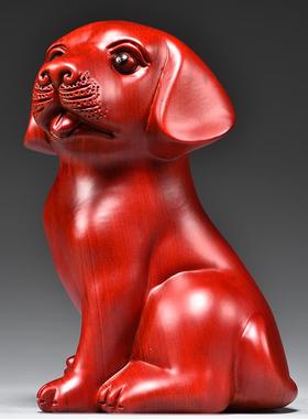 红色木头狗摆件十二生肖实木质雕刻小狗木制吉祥物家居装饰工艺品