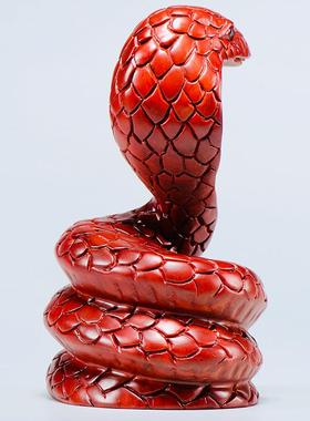 红色实木雕刻蛇摆件木头十二生肖蛇形火属性吉祥物五行缺火装饰品